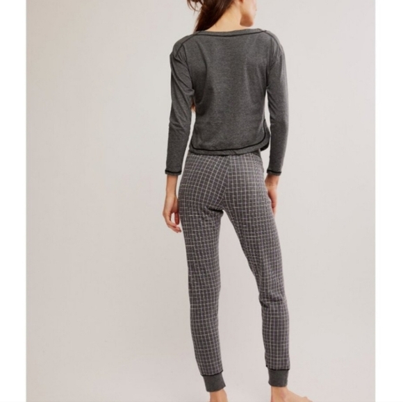 FREE PEOPLE Chill Evening PJ Set / Charcoal Combo - Picture 5 of 10